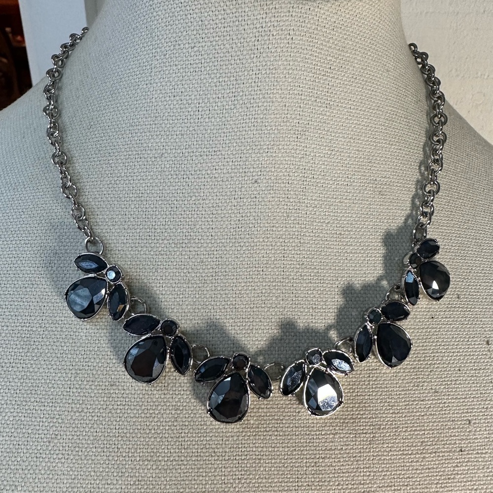 Silvertone Talbots blue crystal necklace